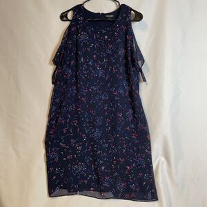 EUC ROZ & ALI Flutter Off Shoulder Dress Navy Sz 8 Shift Mini Floral Coquette